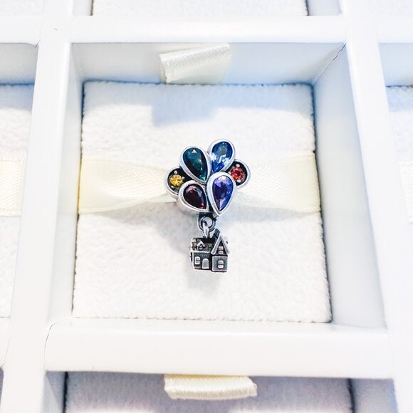 925 Sterling Silver Colorful Balloons With Dangle House Charm Bead Fits Pandora - Picture 6 of 8